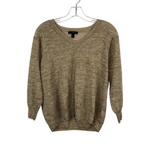 J.Crew Womens V-Neck Sweater Beige Small Linen Blend Summer Weight Sheer Tan